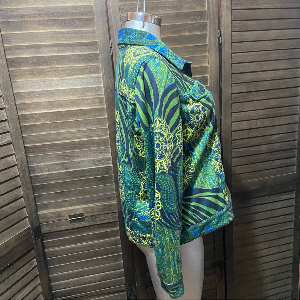 Attyre Paisley Vibrant Soft Jacket Green/Blue Farm Rio Boho Eclectic Size Large - Picture 7 of 11